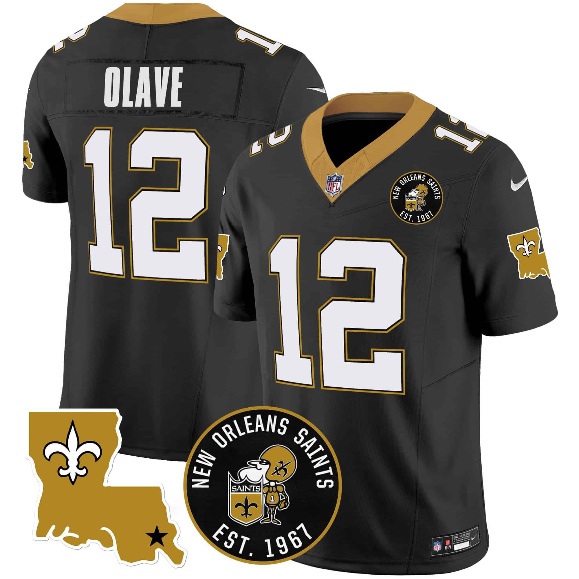 Men New Orleans Saints #12 Olave Black 2024 Nike 1967 Patch Vapor Limited NFL Jersey